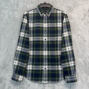 Lands End Slim Fit Plaid Flannel Shirt Green Blue Size M